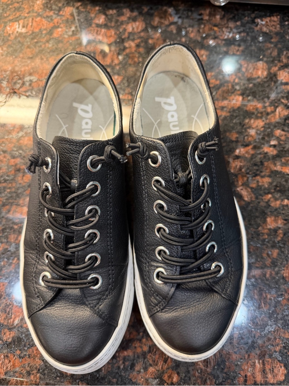 Paul Green Black Leather Low-Top Sneakers with White Sole